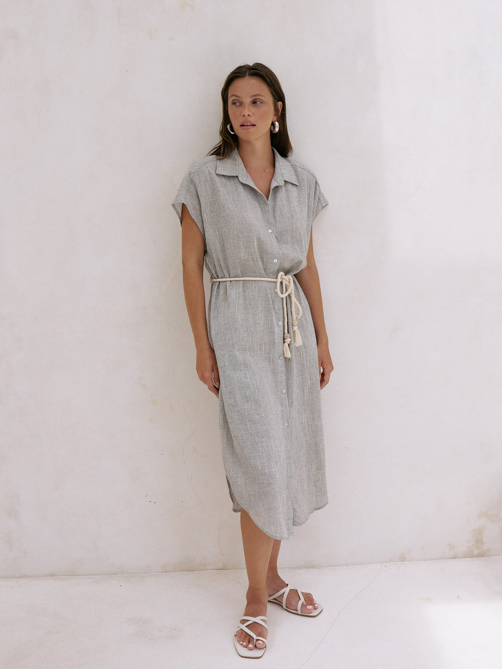 The Handloom Zaya Shirt Dress Gray