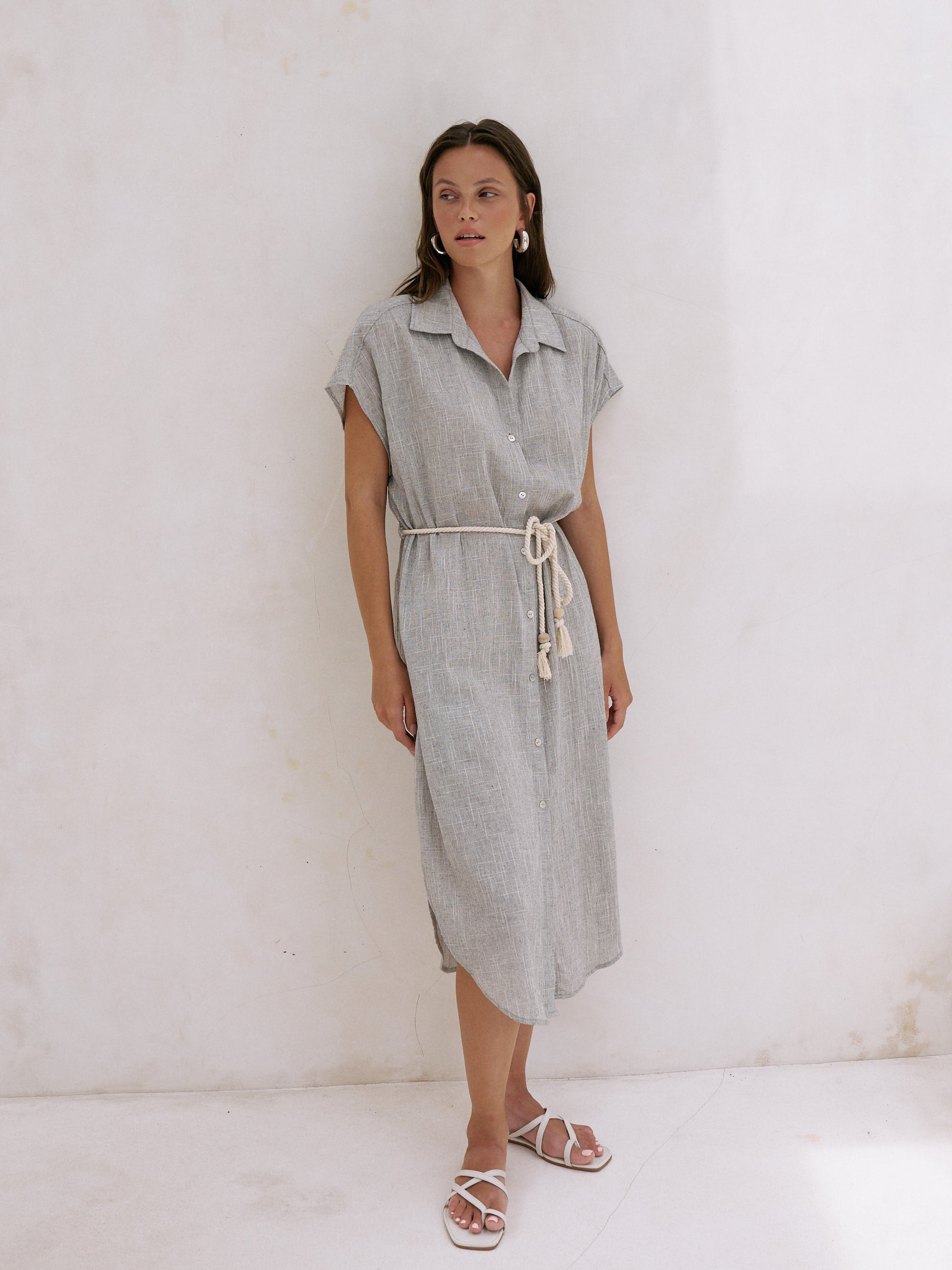 The Handloom Zaya Shirt Dress Gray