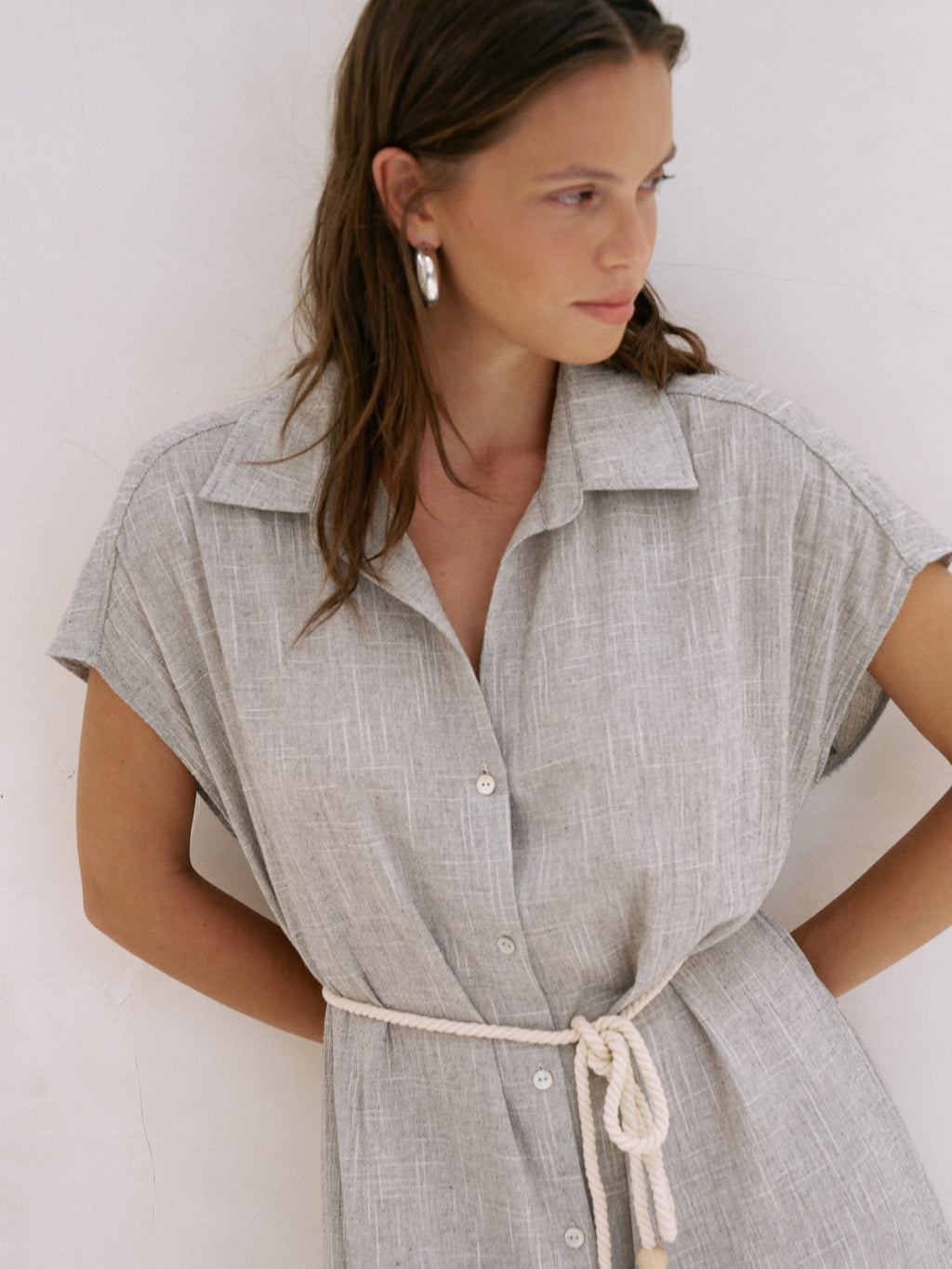 The Handloom Zaya Shirt Dress Gray