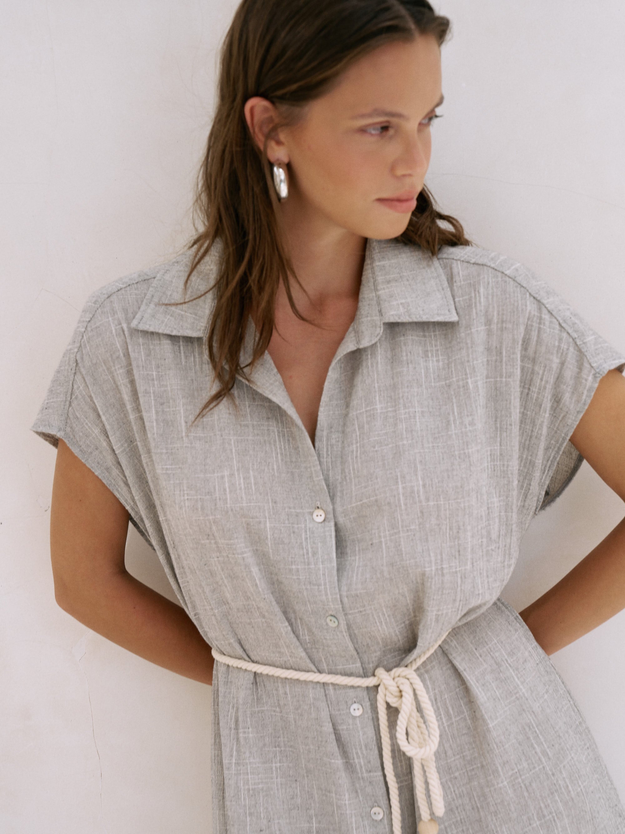 The Handloom Zaya Shirt Dress Gray