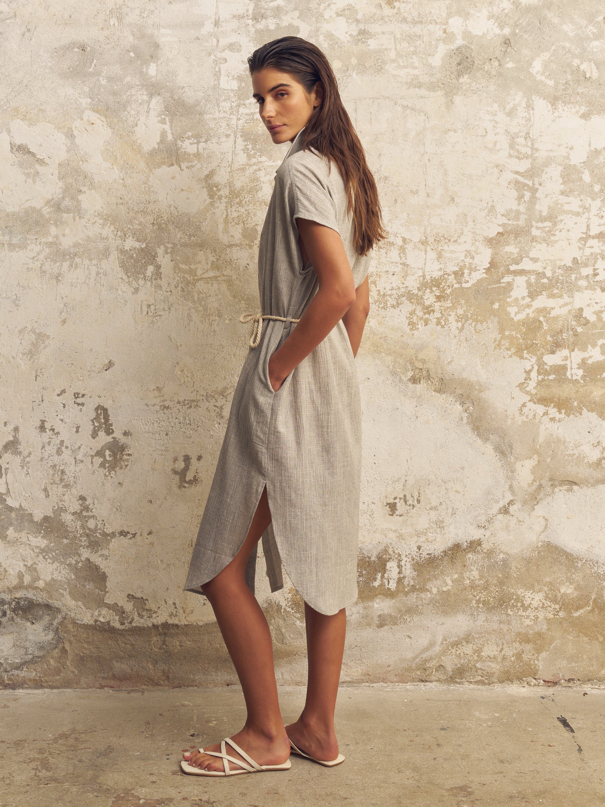 The Handloom Zaya Shirt Dress Gray