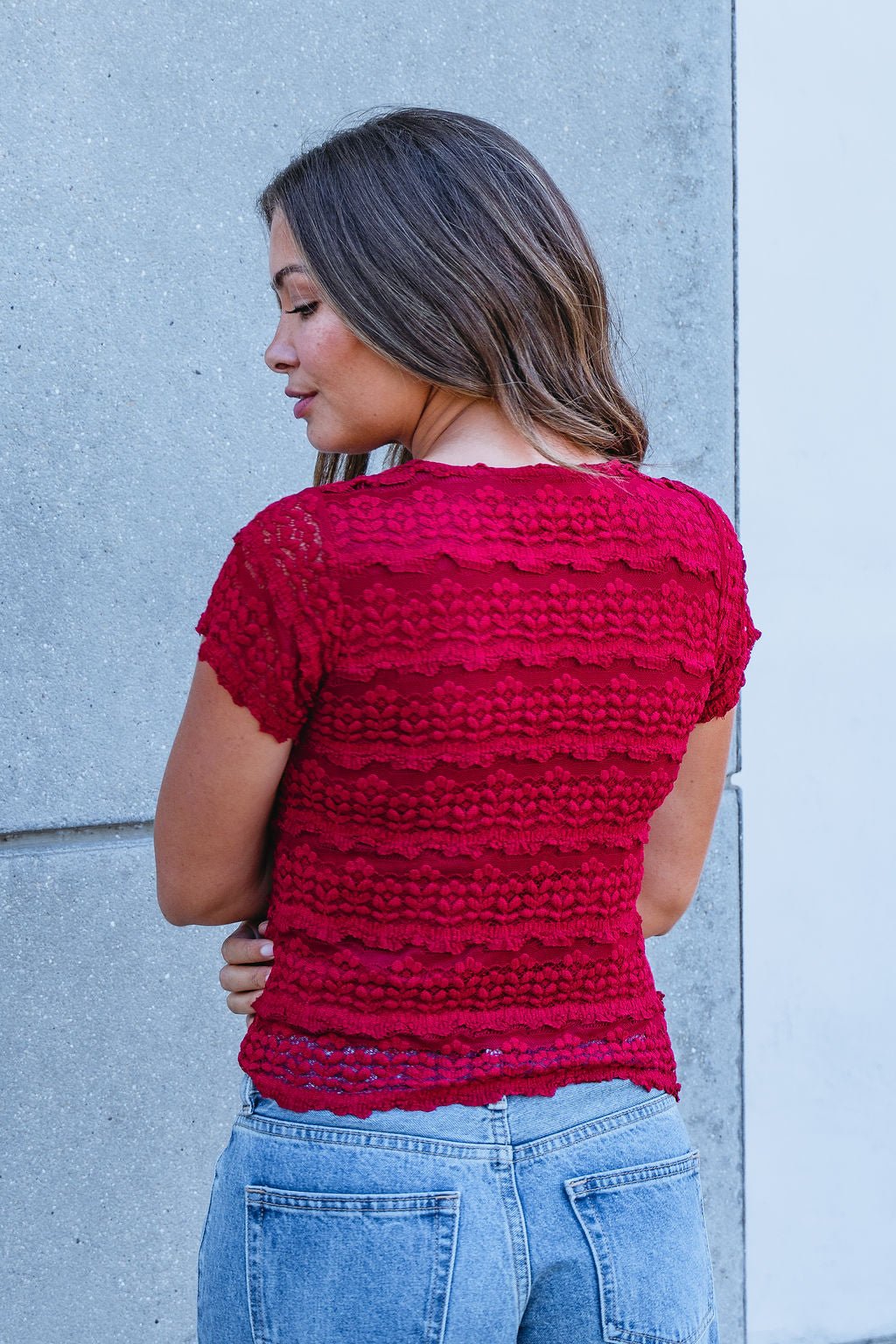 Amara Burgundy High Neck Lace Top - FINAL SALE