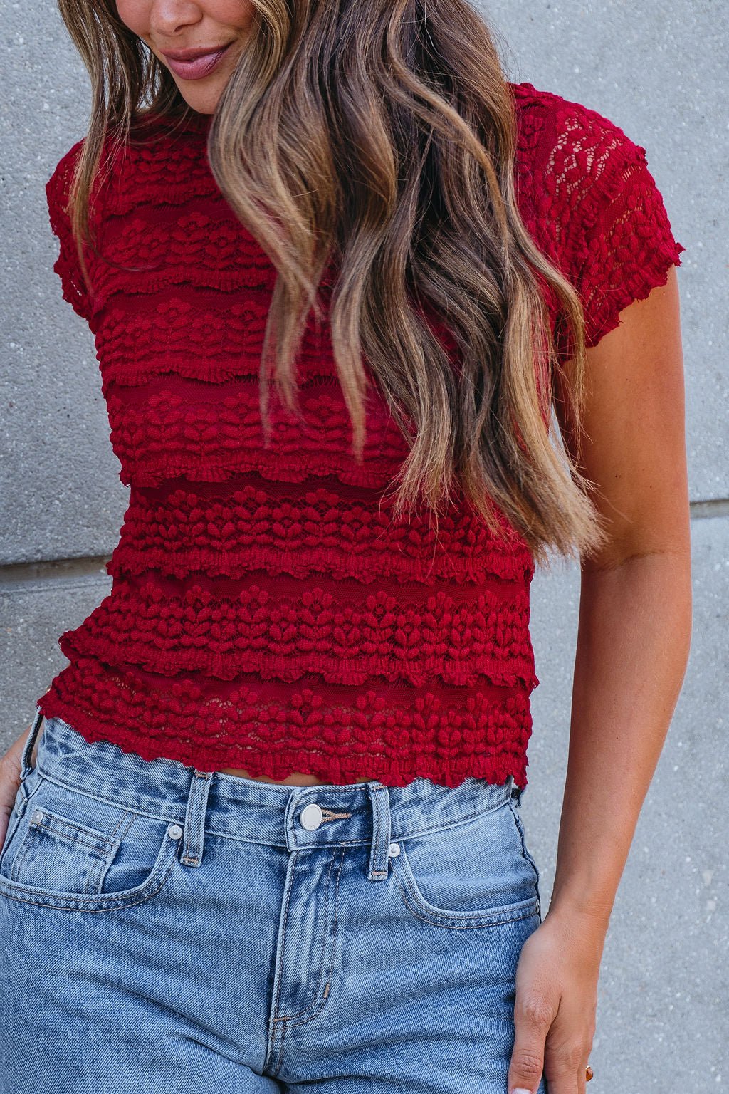 Amara Burgundy High Neck Lace Top - FINAL SALE