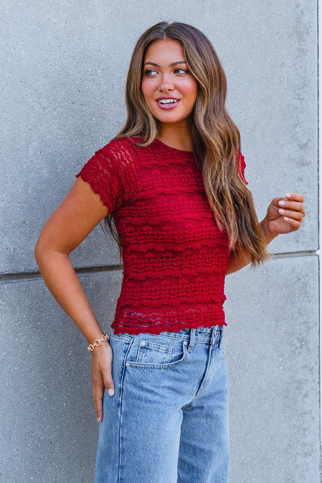 Amara Burgundy High Neck Lace Top - FINAL SALE