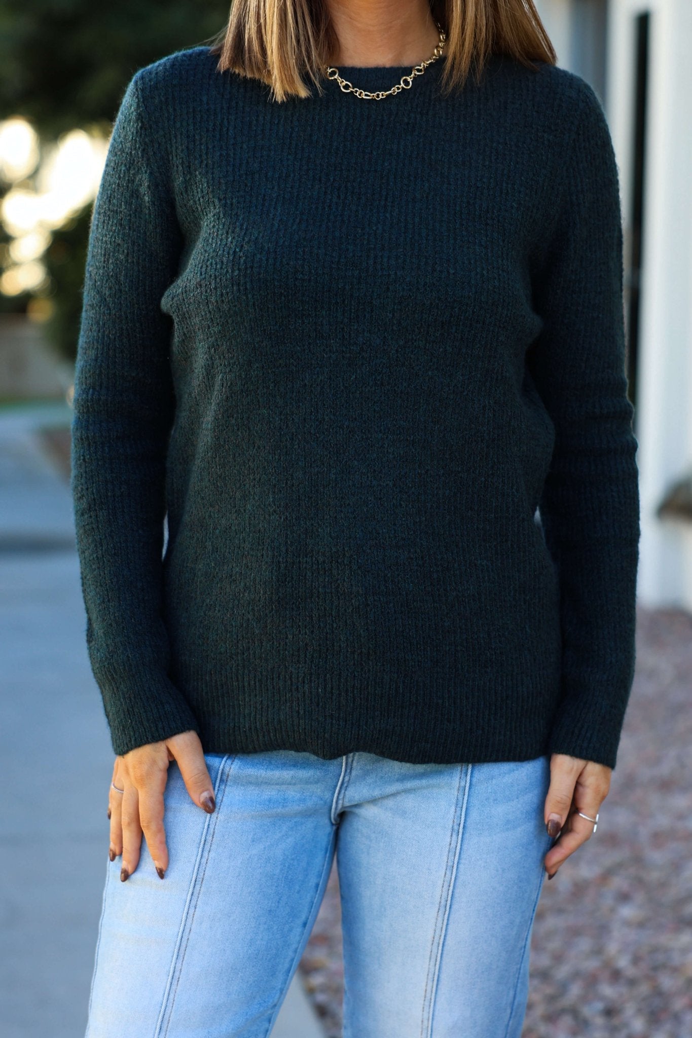 Autumn Glow Brushed Teal Waffle Knit Sweater - FINAL SALE