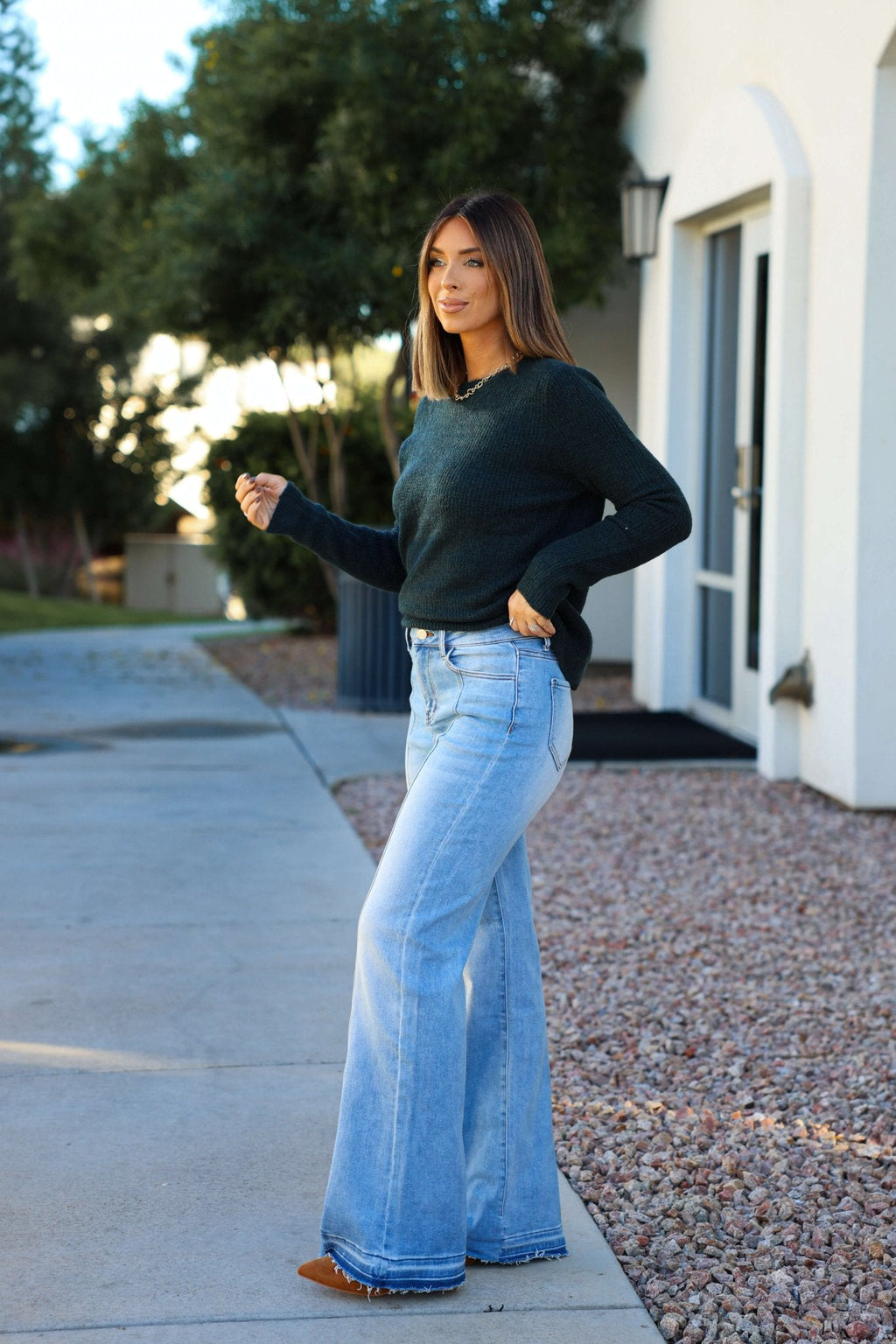 Autumn Glow Brushed Teal Waffle Knit Sweater - FINAL SALE
