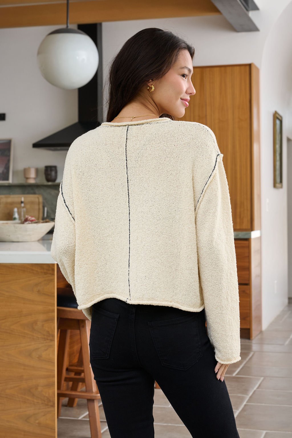Beige Contrast Stitch Detail Sweater - FINAL SALE