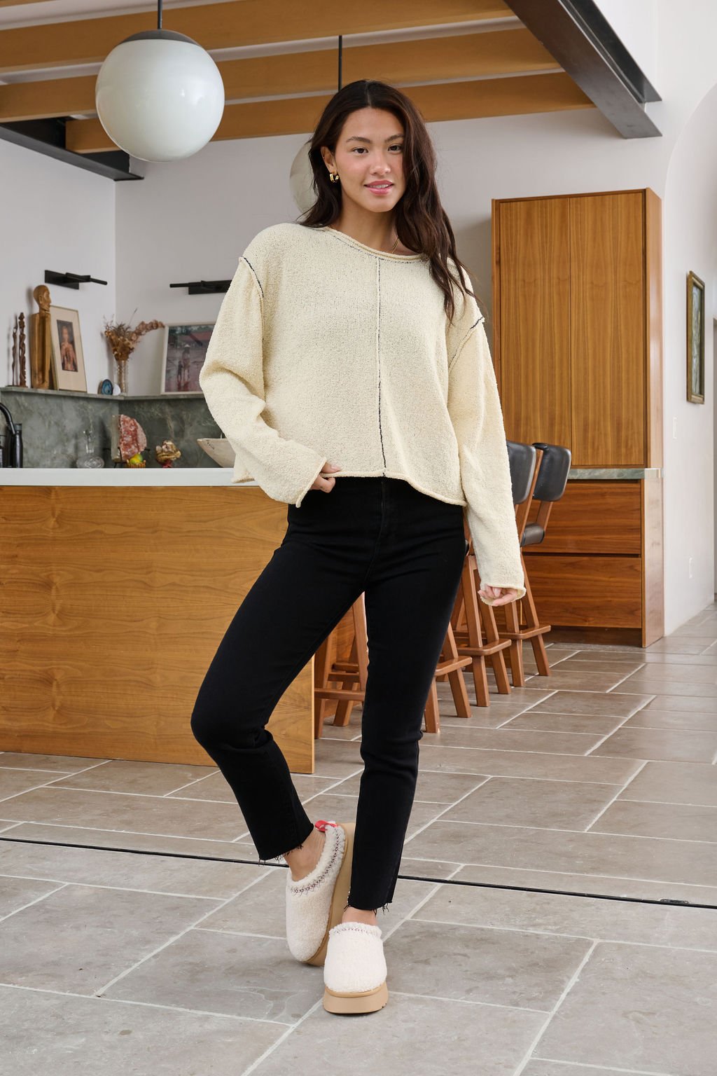Beige Contrast Stitch Detail Sweater - FINAL SALE