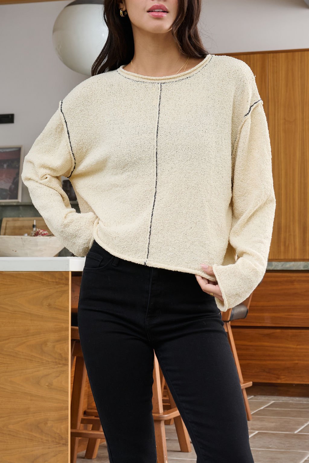 Beige Contrast Stitch Detail Sweater - FINAL SALE