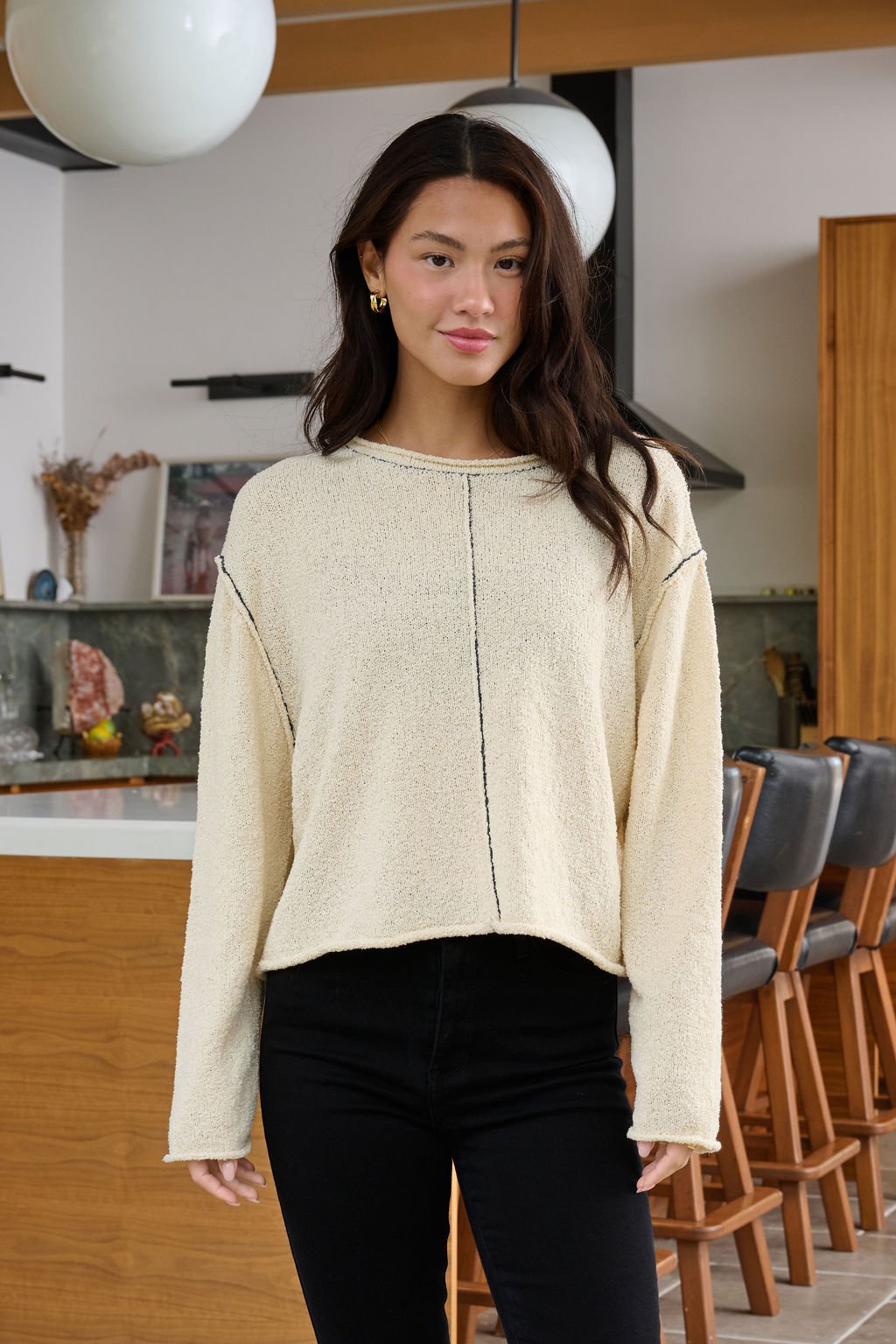 Beige Contrast Stitch Detail Sweater - FINAL SALE