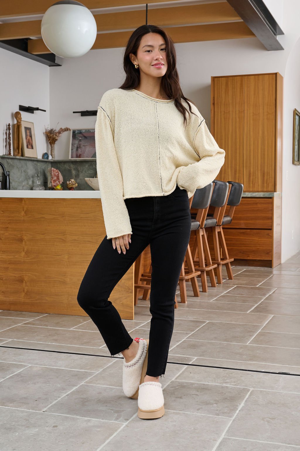 Beige Contrast Stitch Detail Sweater - FINAL SALE