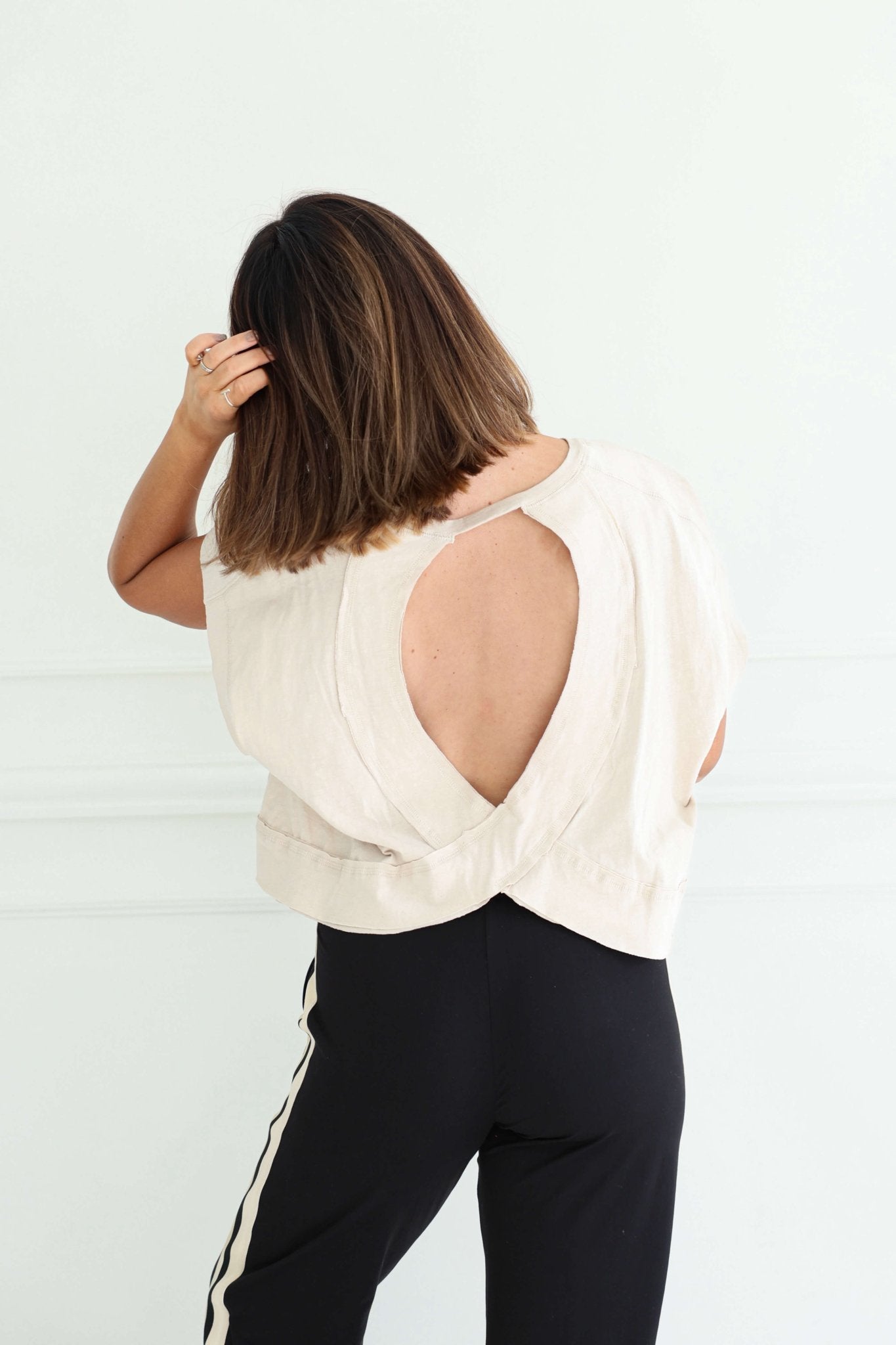 Beige Cotton Slub Open Back Top - FINAL SALE
