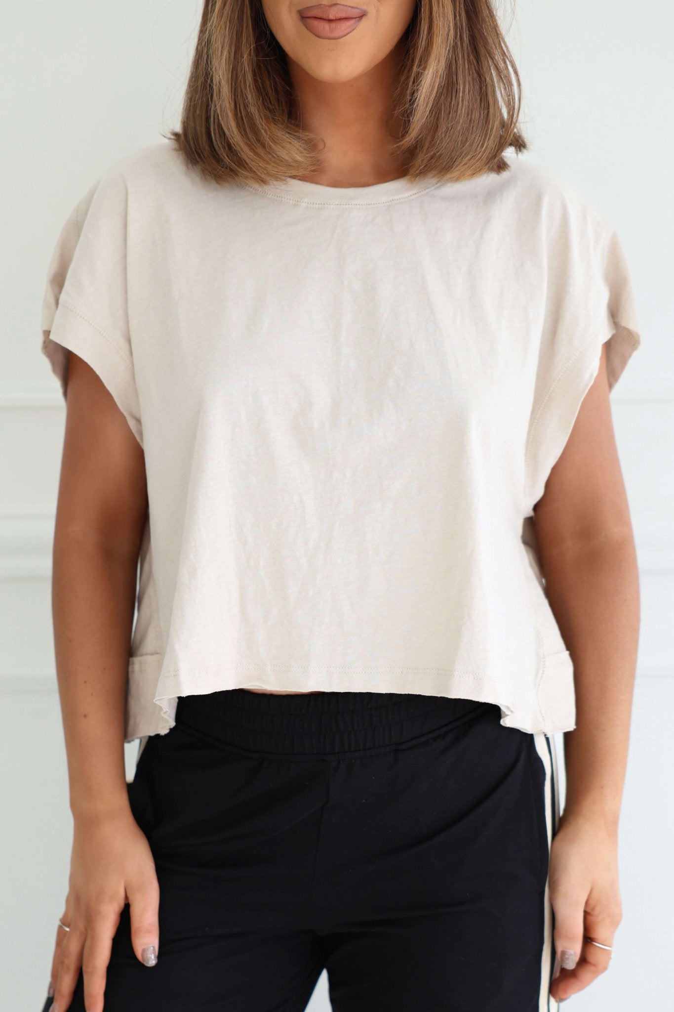 Beige Cotton Slub Open Back Top - FINAL SALE