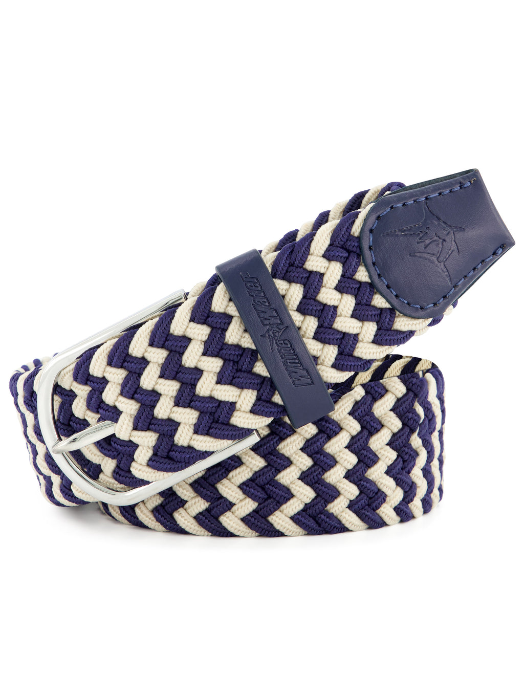 White Water Waterline Braided Belt, Navy/White