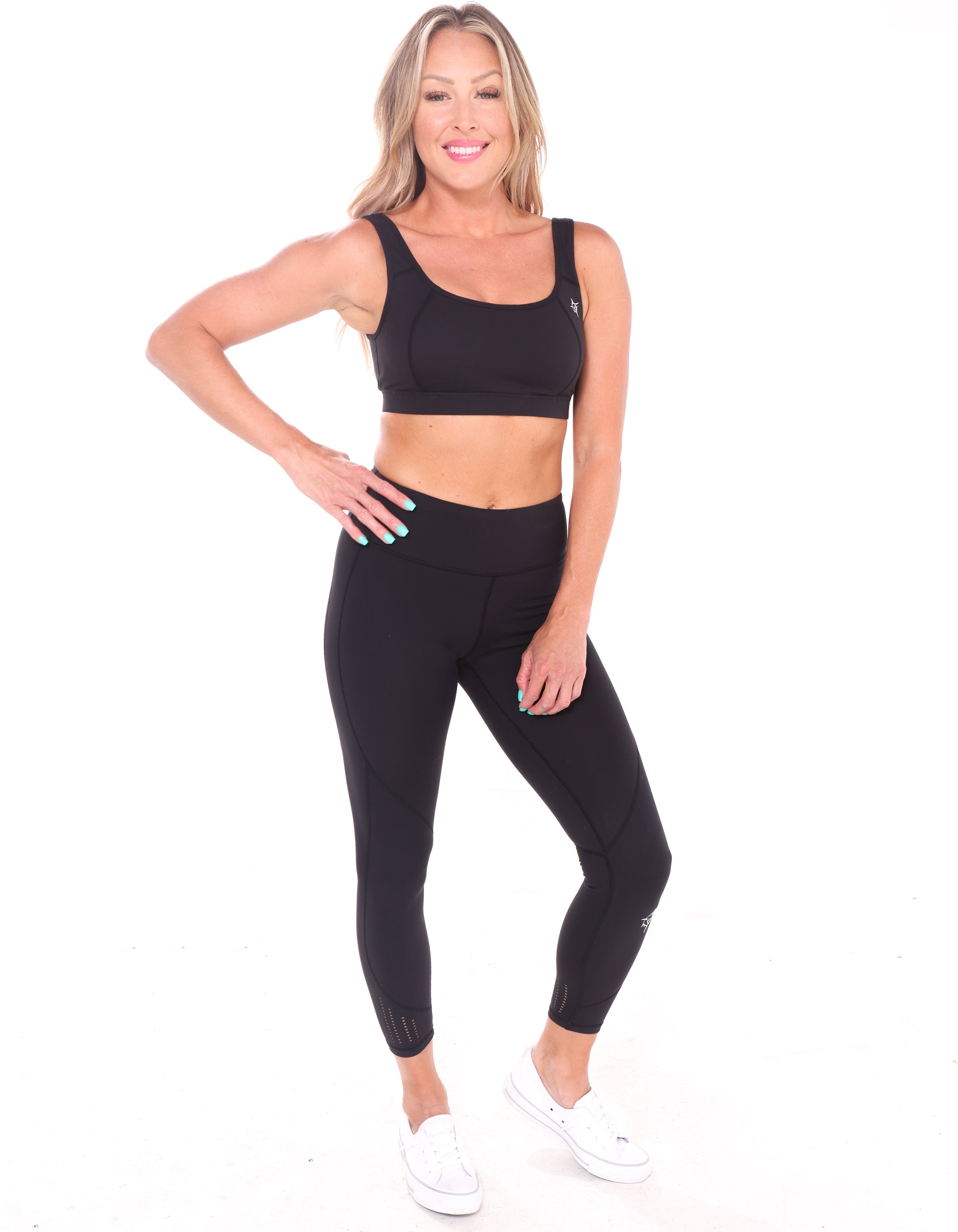 White Water Open Back Sports Bra, Black