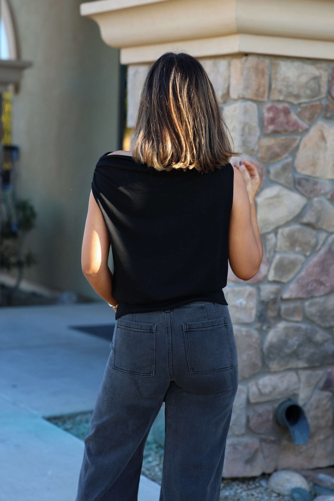 Black Jersey Knit Off The Shoulder Top - FINAL SALE