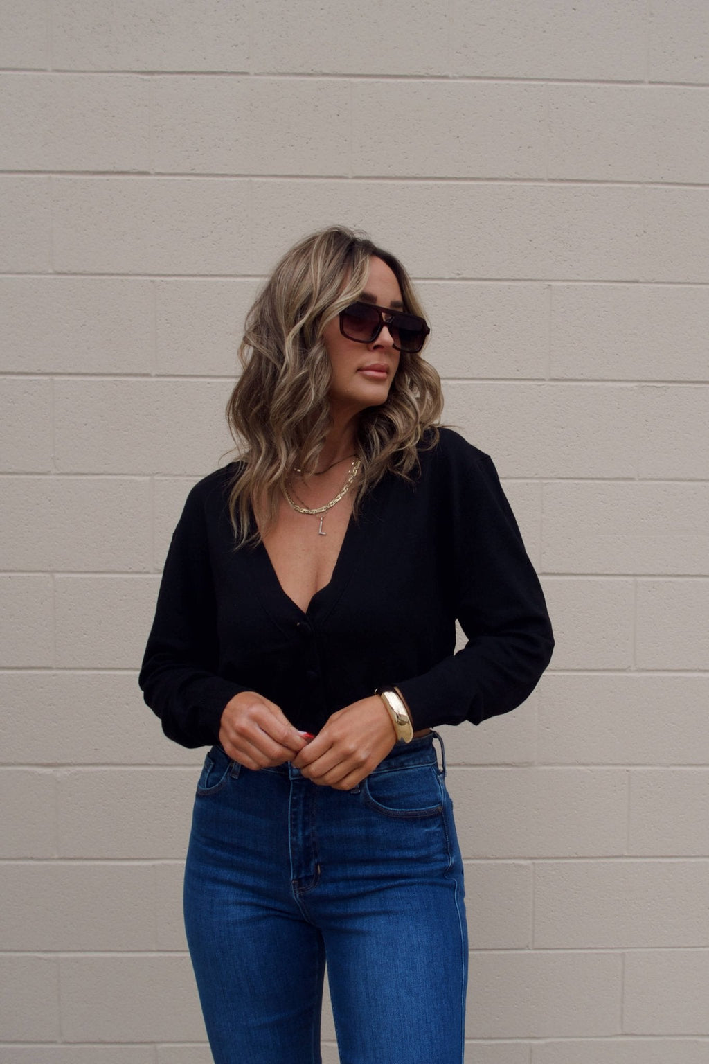 Black V Neck Buttoned Cardigan - FINAL SALE