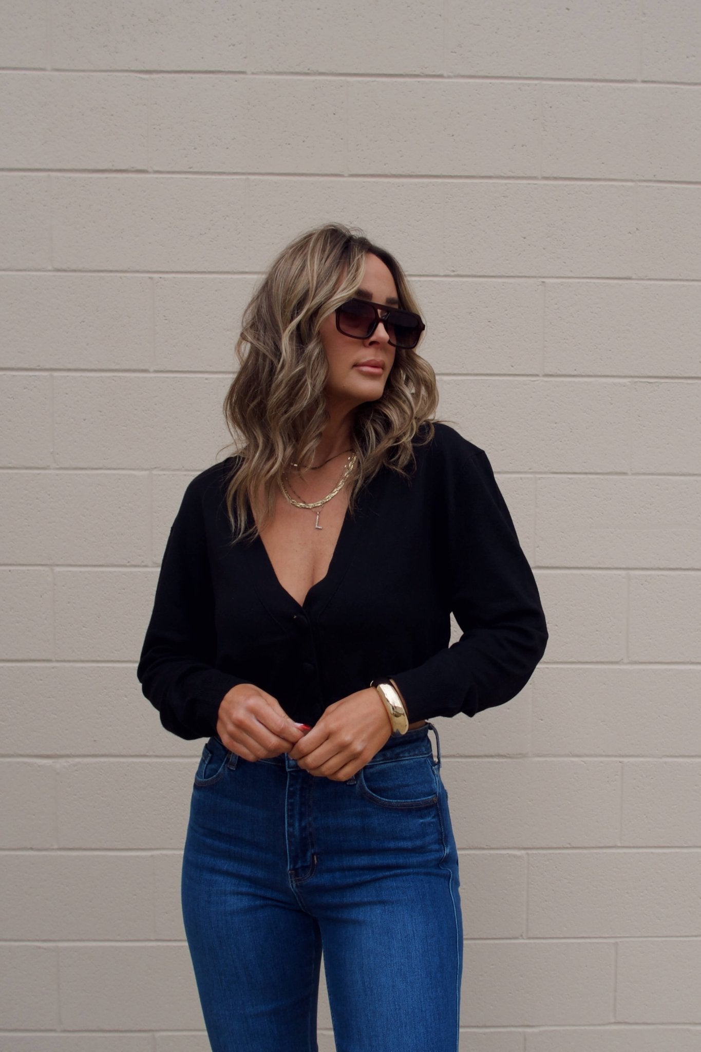 Black V Neck Buttoned Cardigan - FINAL SALE