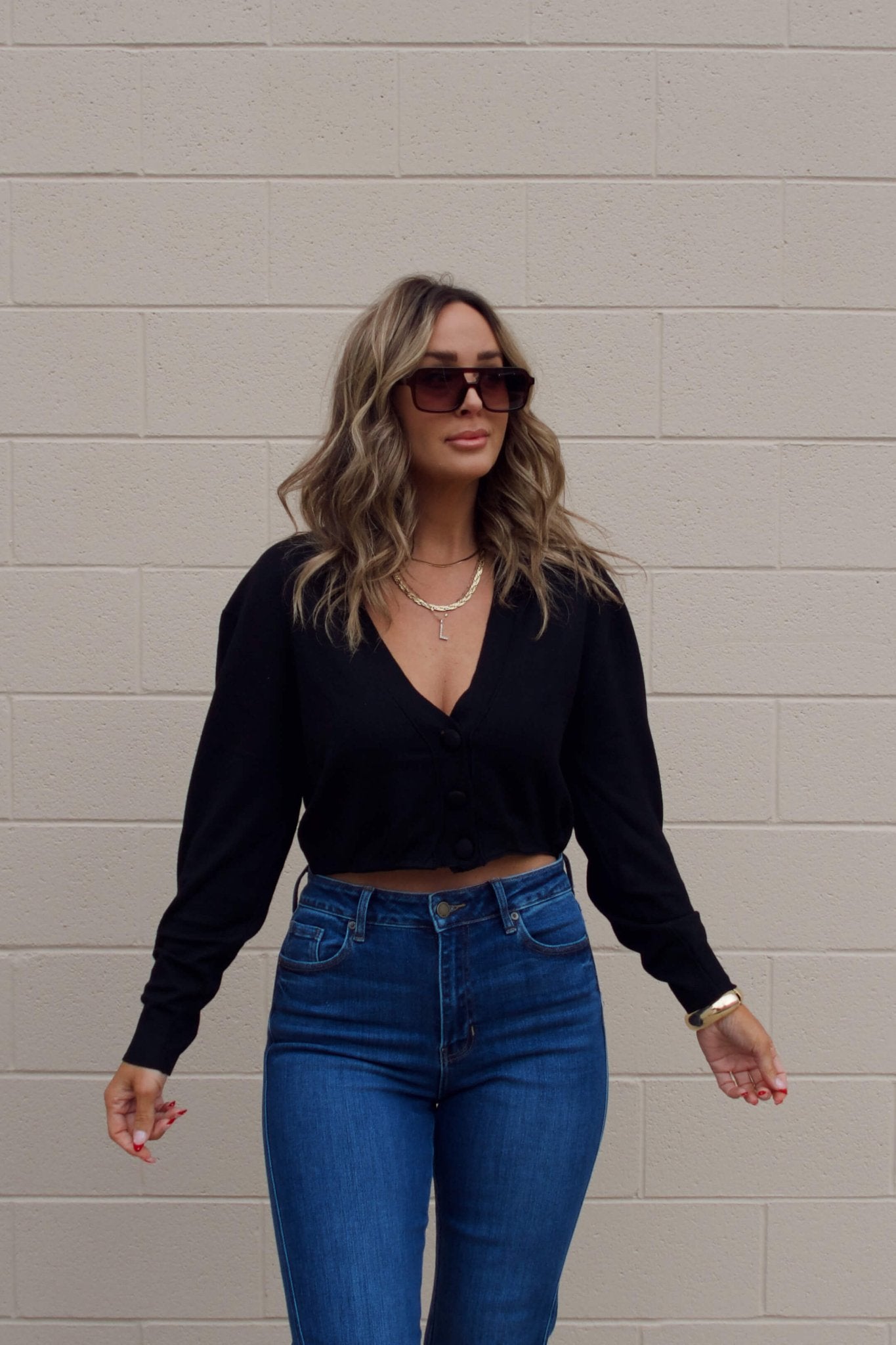 Black V Neck Buttoned Cardigan - FINAL SALE