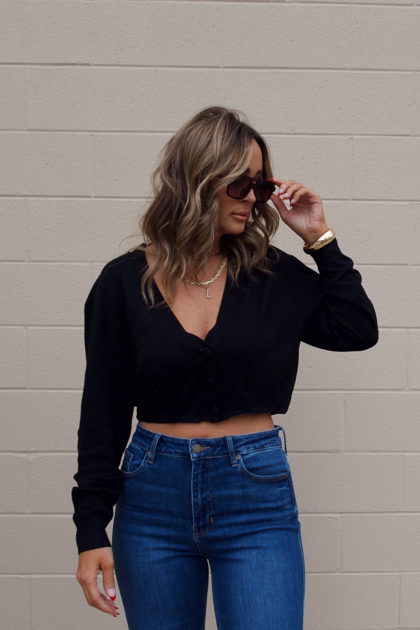 Black V Neck Buttoned Cardigan - FINAL SALE