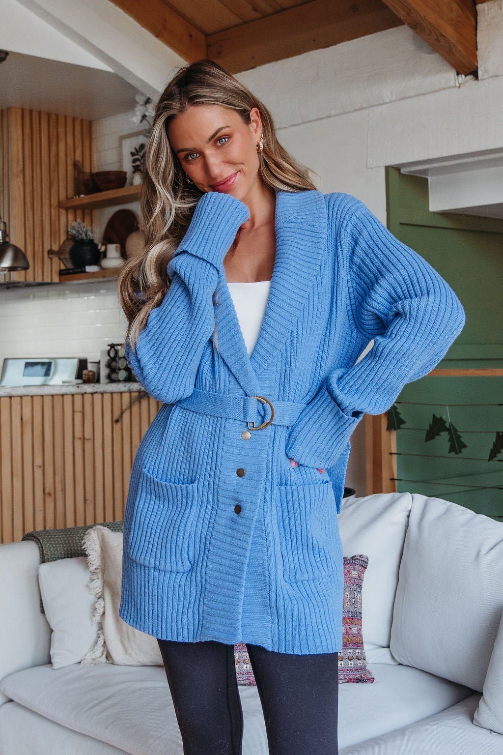Blue Button Down Belted Cardigan - FINAL SALE