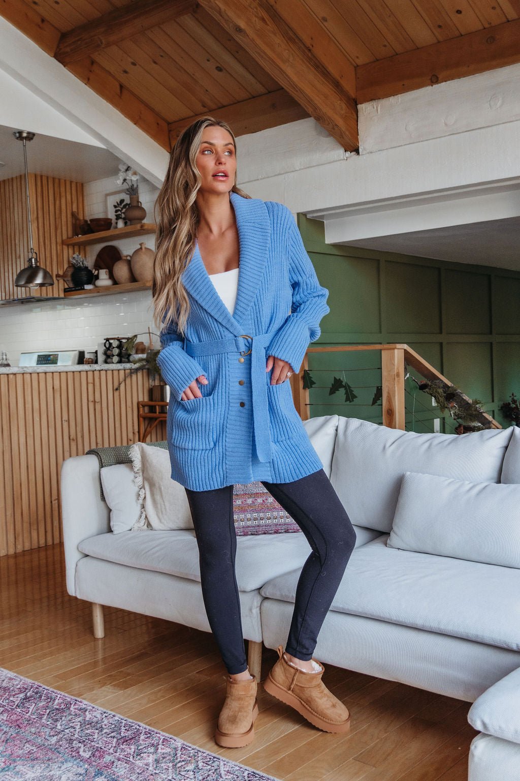 Blue Button Down Belted Cardigan - FINAL SALE