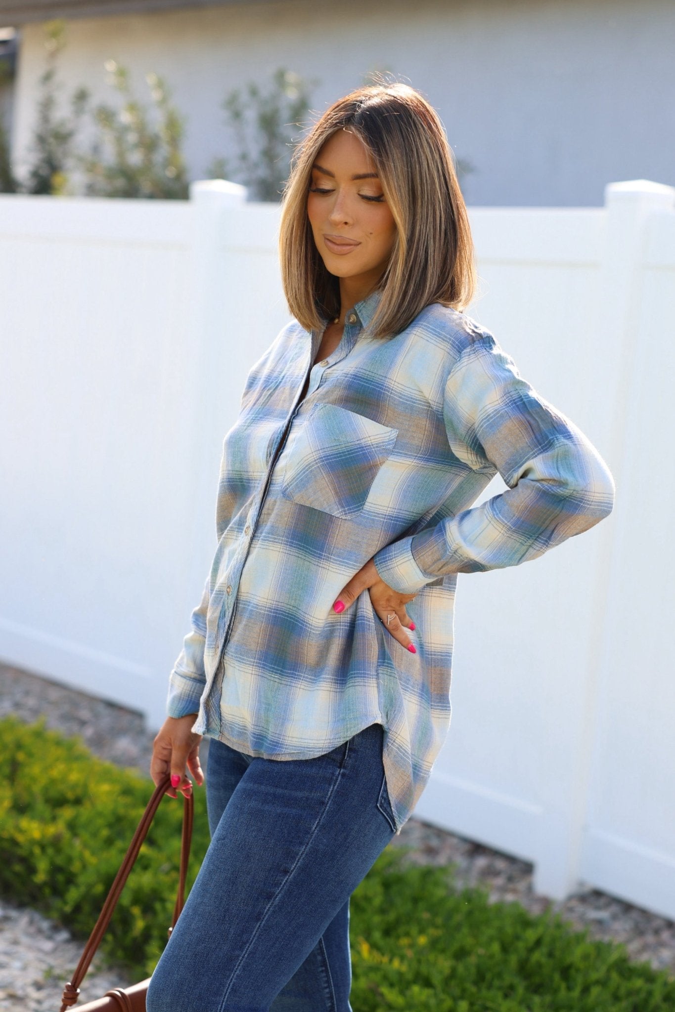 Blue Plaid Button Down Flannel Shirt - FINAL SALE