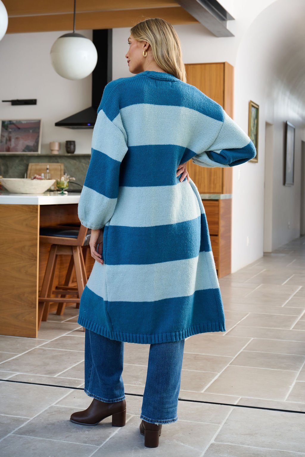 Blue Striped Open Front Duster Cardigan - FINAL SALE