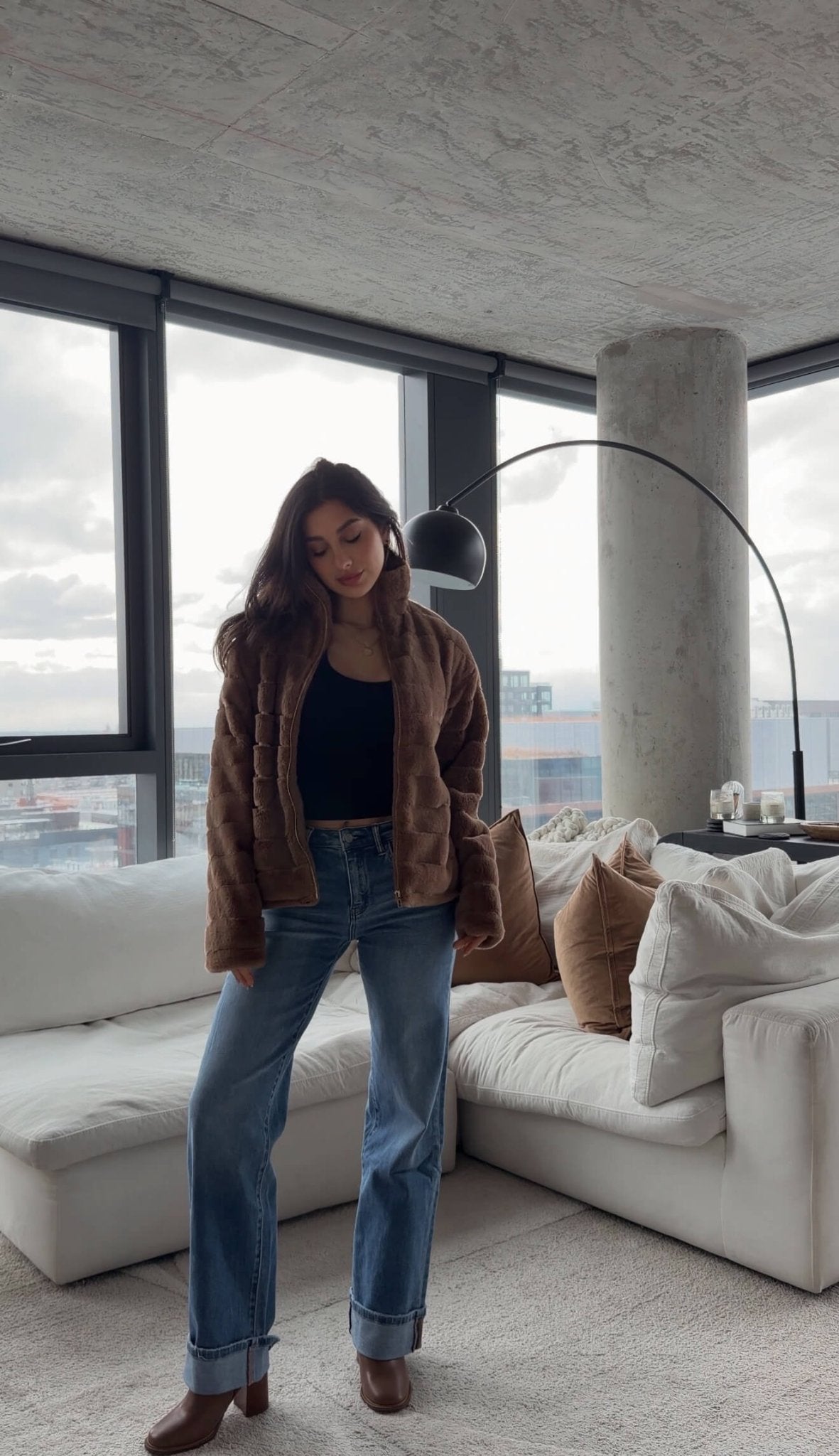 Brown Faux Fur Zip Collared Jacket - FINAL SALE