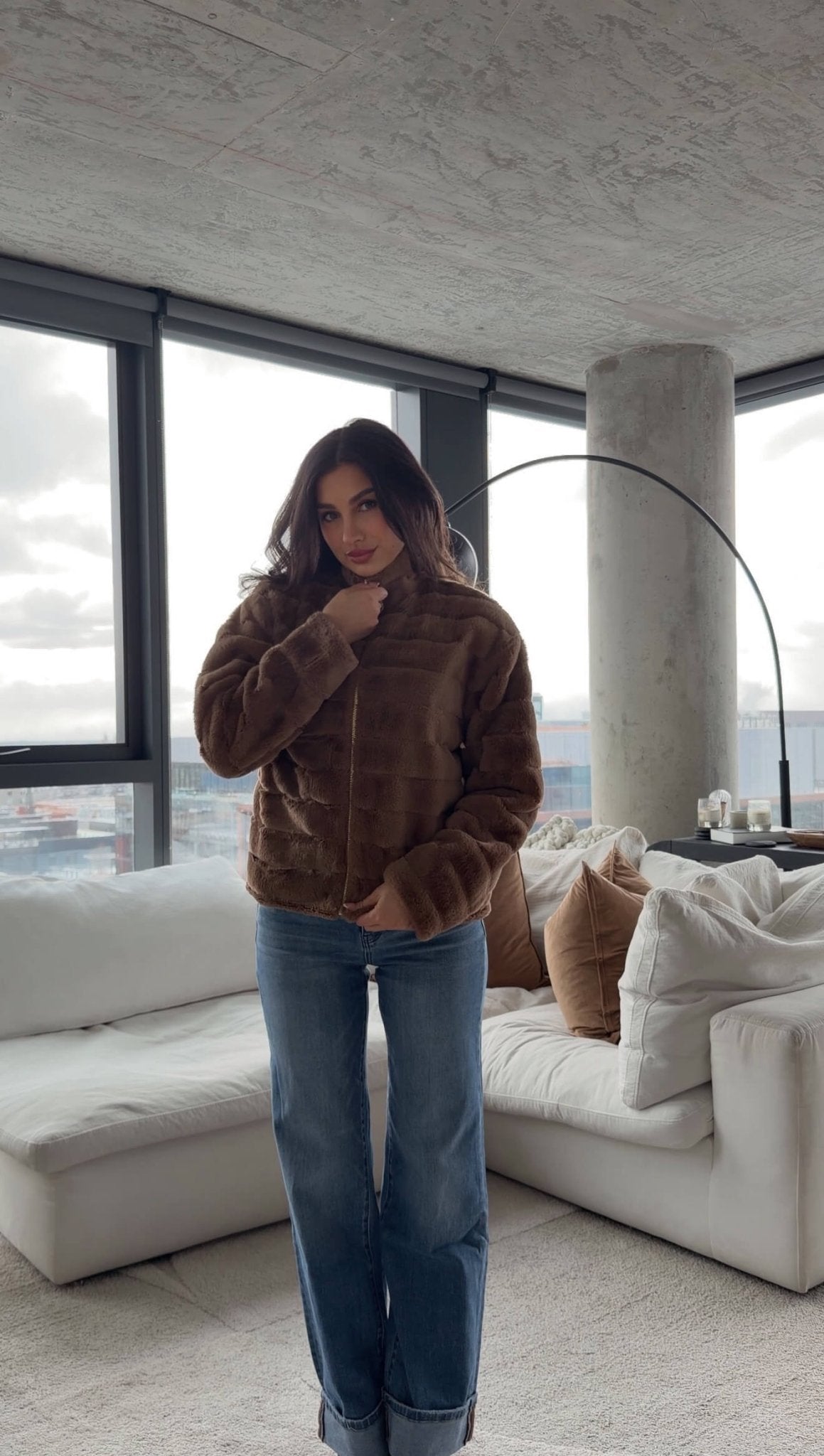 Brown Faux Fur Zip Collared Jacket - FINAL SALE