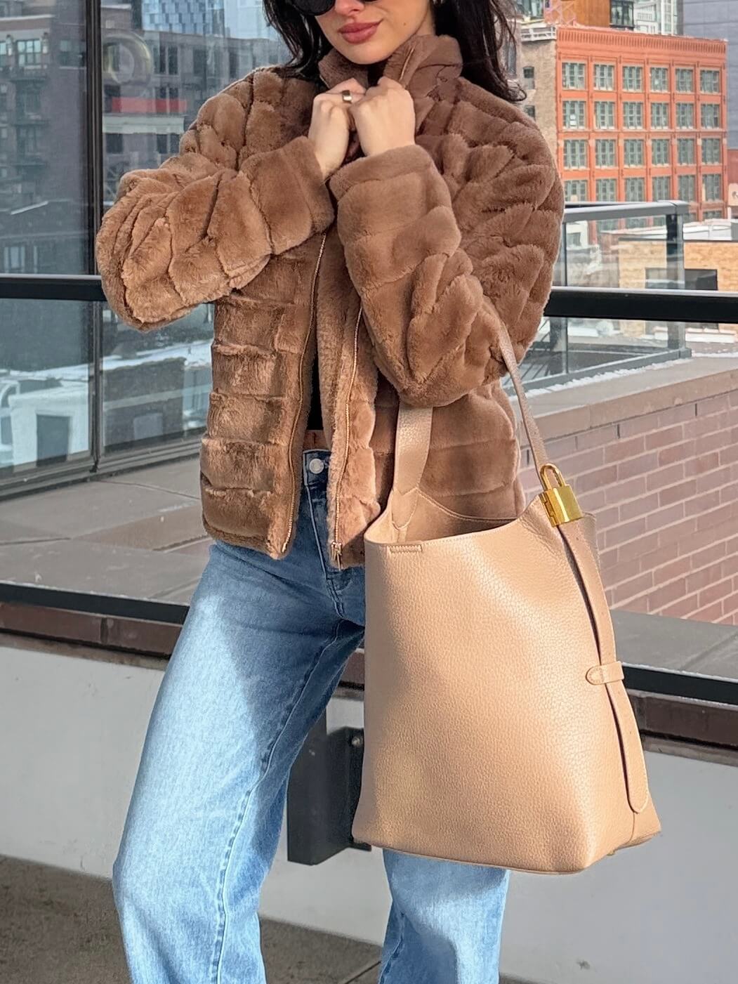 Brown Faux Fur Zip Collared Jacket - FINAL SALE