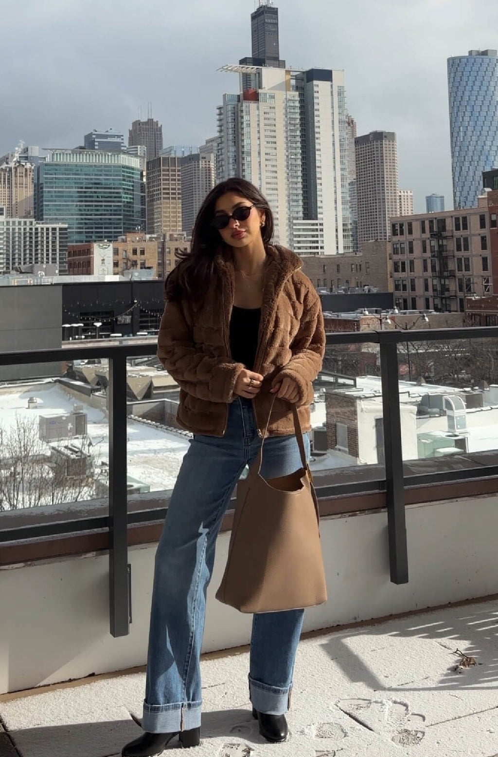 Brown Faux Fur Zip Collared Jacket - FINAL SALE