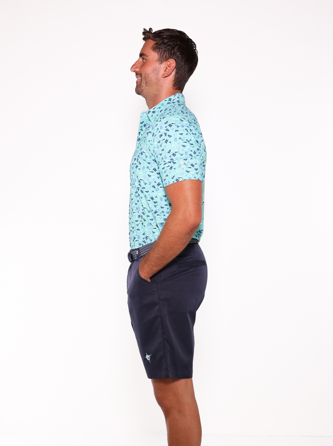 White Water Burgee Print Polo, Aqua