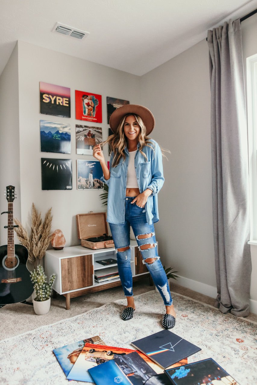 Button Down Light Wash Chambray Top