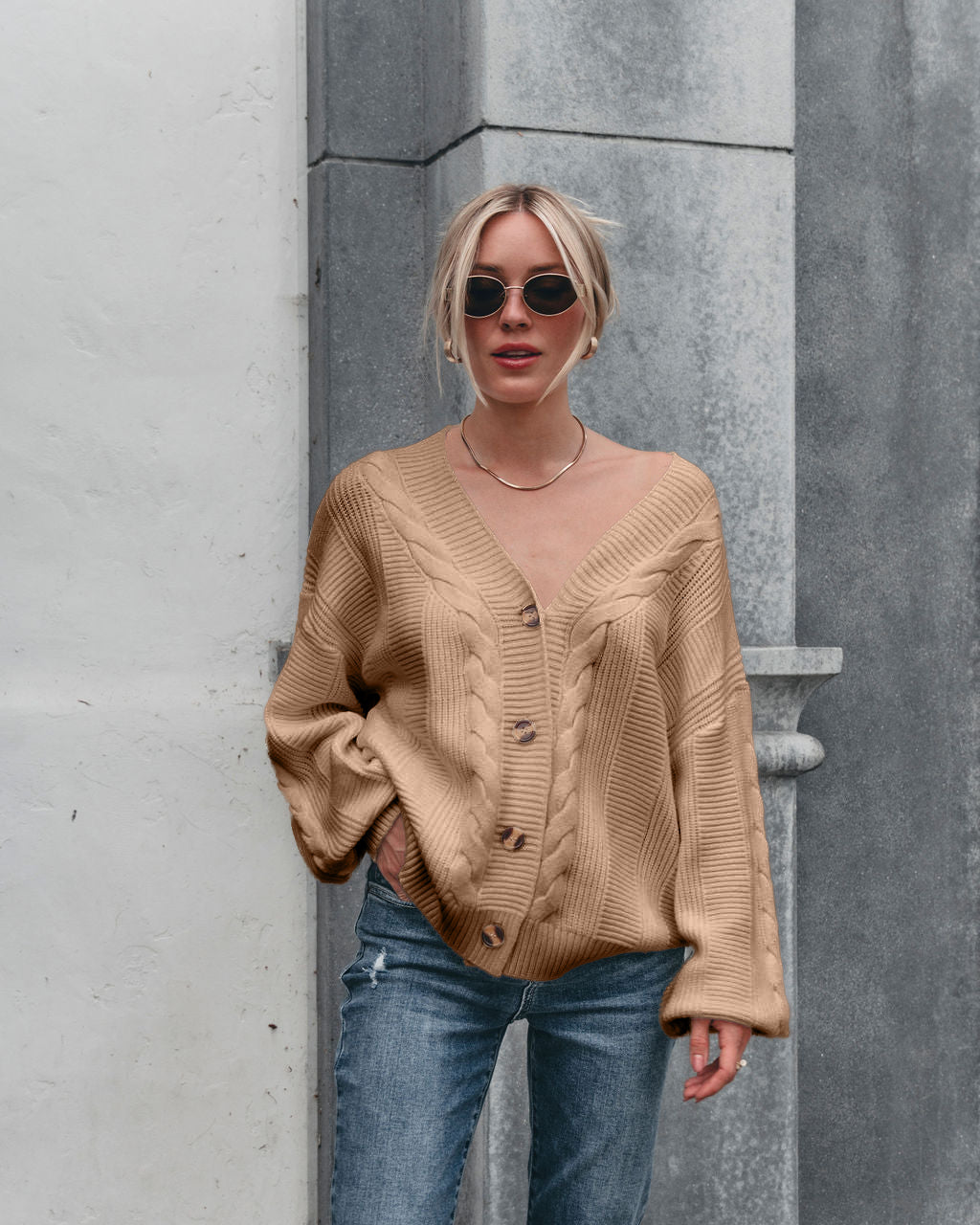 Camden Button Down Cardigan - Taupe - FINAL SALE