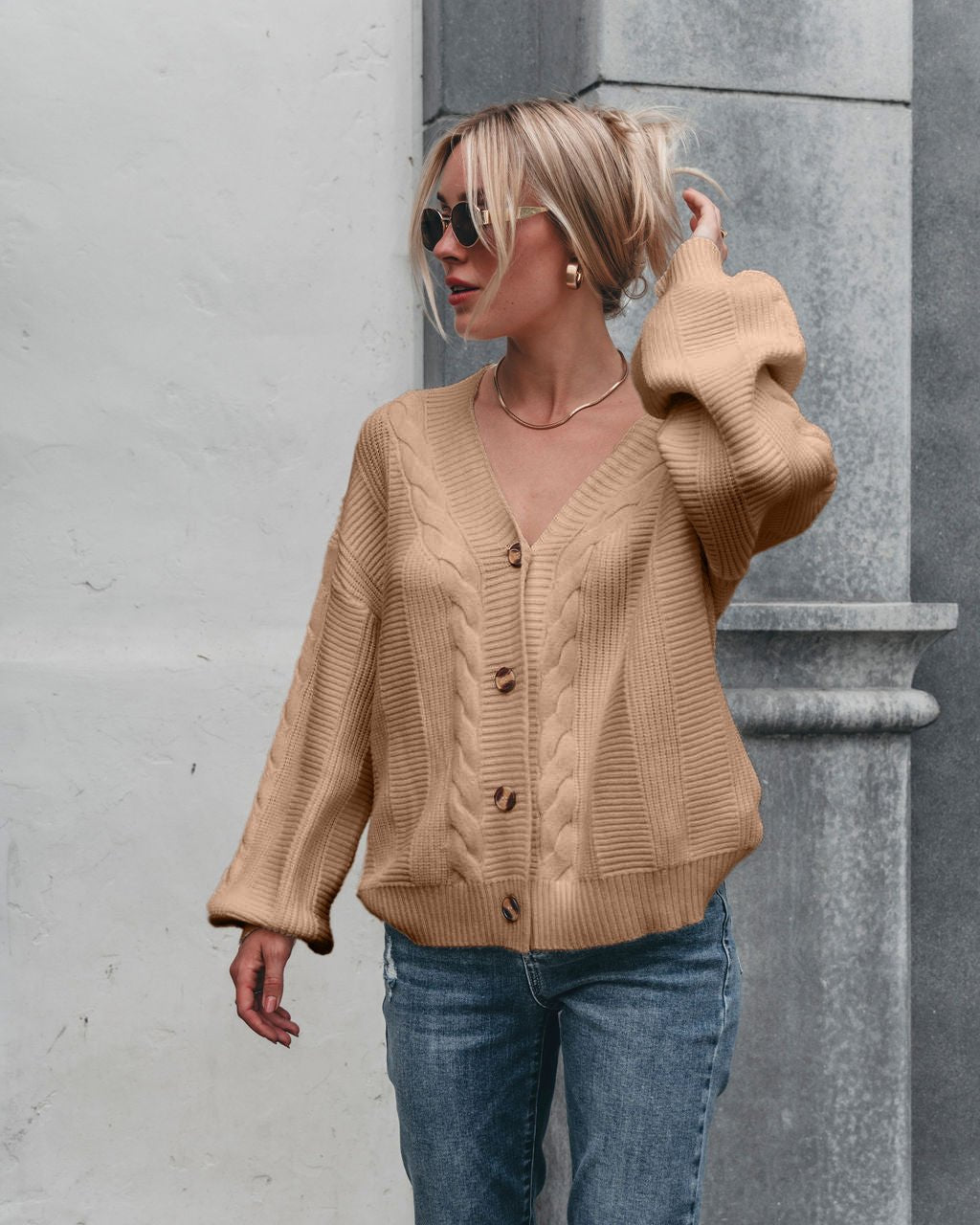 Camden Button Down Cardigan - Taupe - FINAL SALE