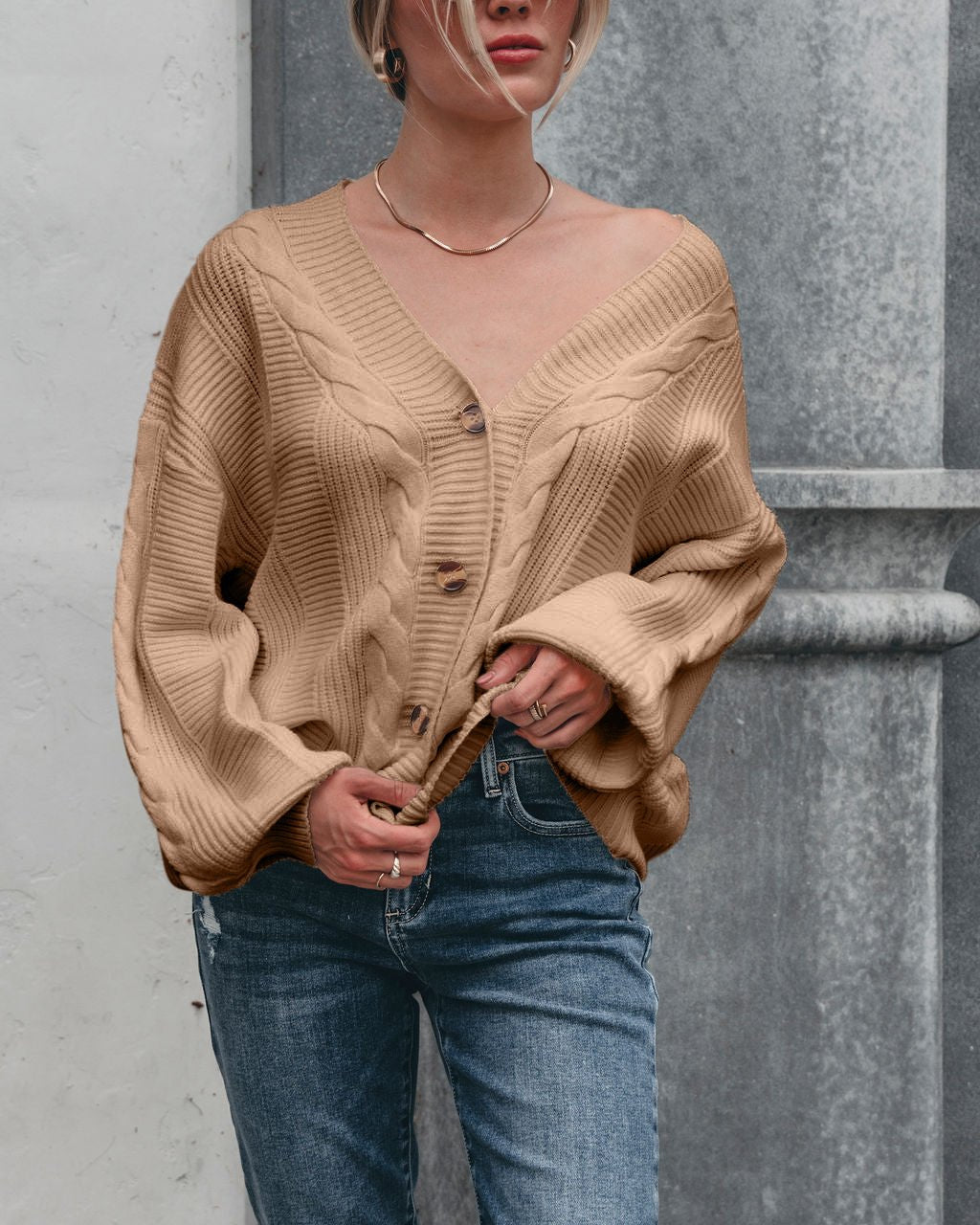 Camden Button Down Cardigan - Taupe - FINAL SALE
