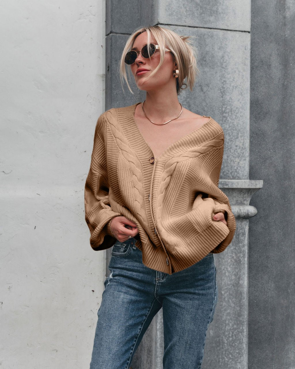 Camden Button Down Cardigan - Taupe - FINAL SALE
