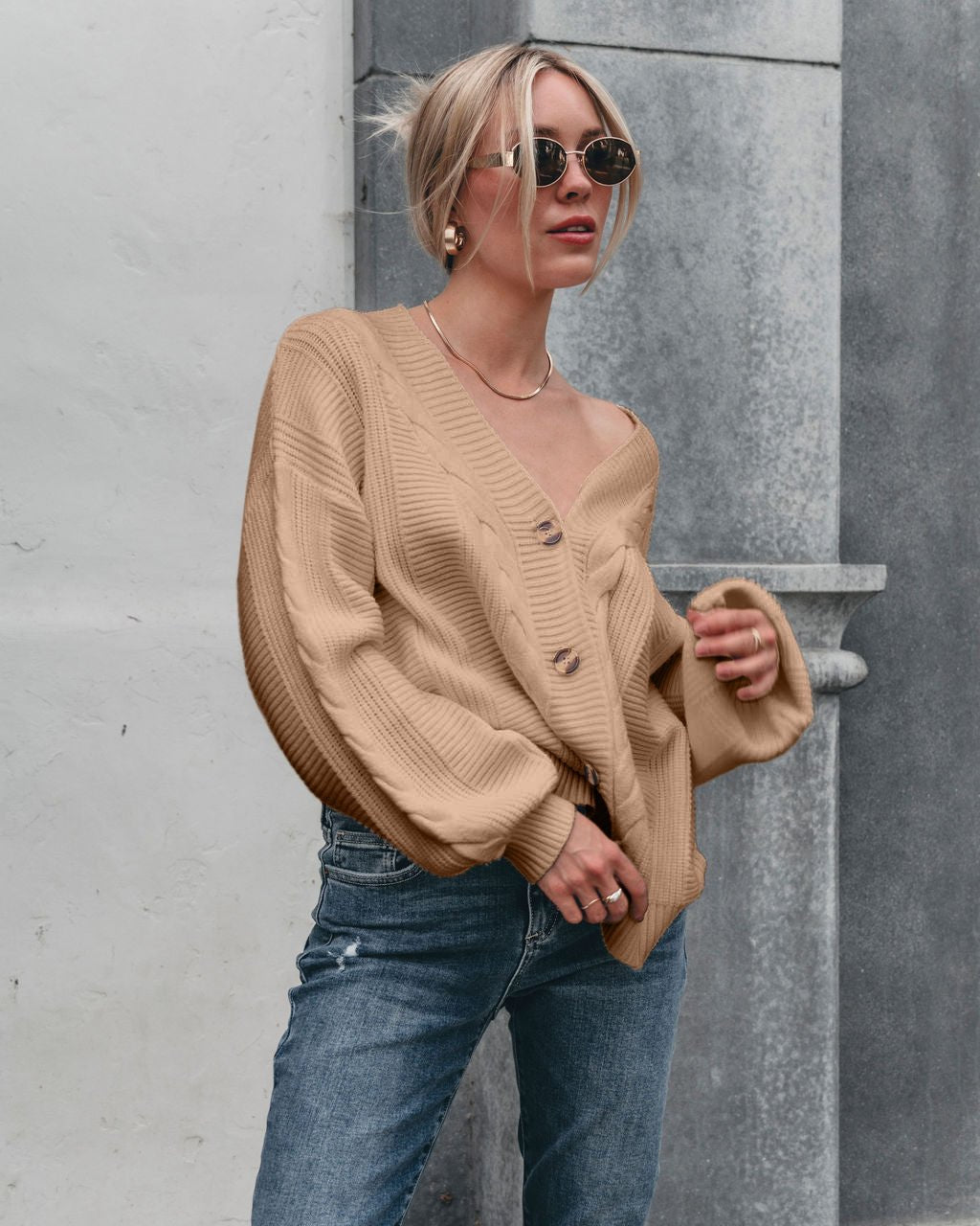 Camden Button Down Cardigan - Taupe - FINAL SALE