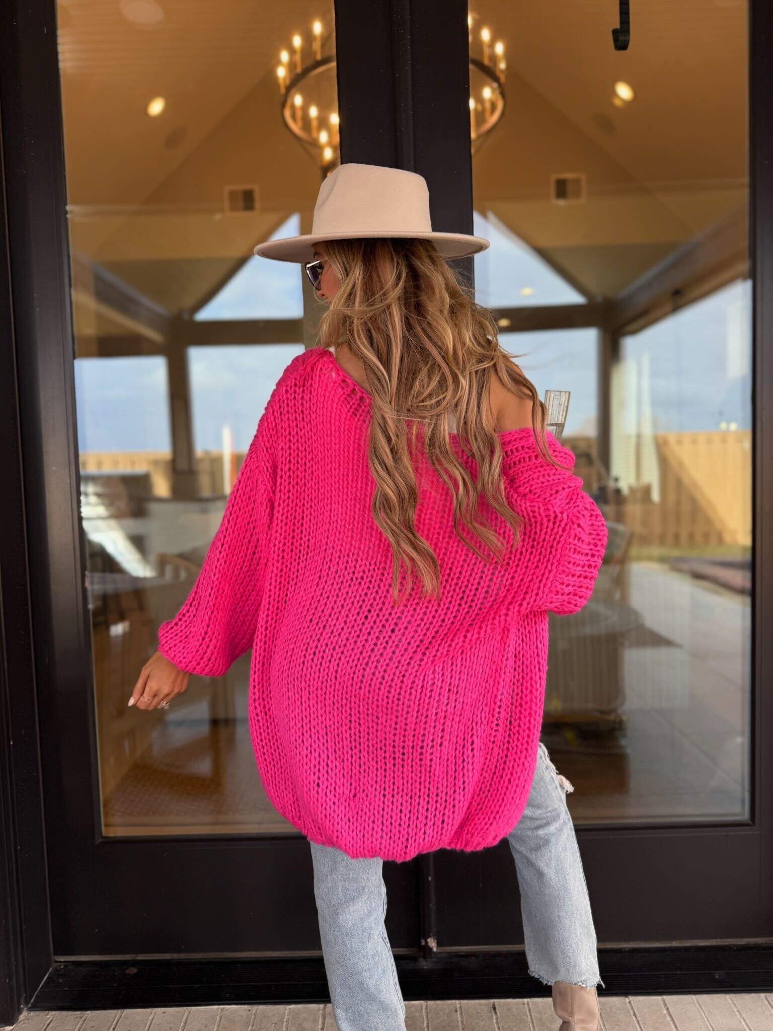 Chunky Pink Open Knit Sweater Cardigan - FINAL SALE