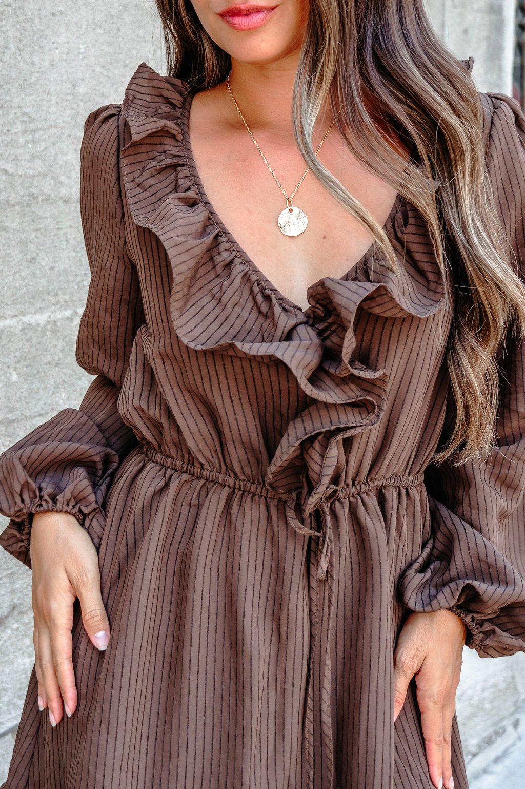 Dark Brown Striped Ruffle Tiered Maxi Dress - FINAL SALE