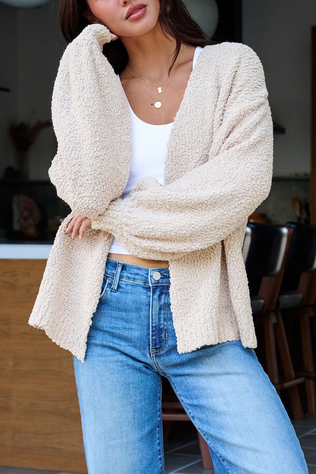 Desert Rose Popcorn Textured Open Front Cardigan - FINAL SALE