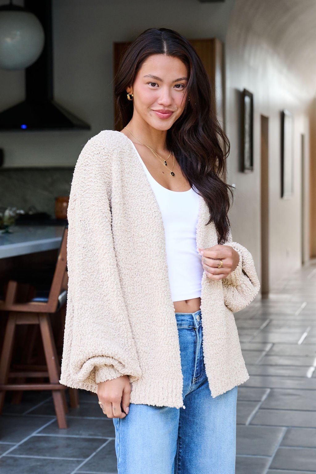 Desert Rose Popcorn Textured Open Front Cardigan - FINAL SALE