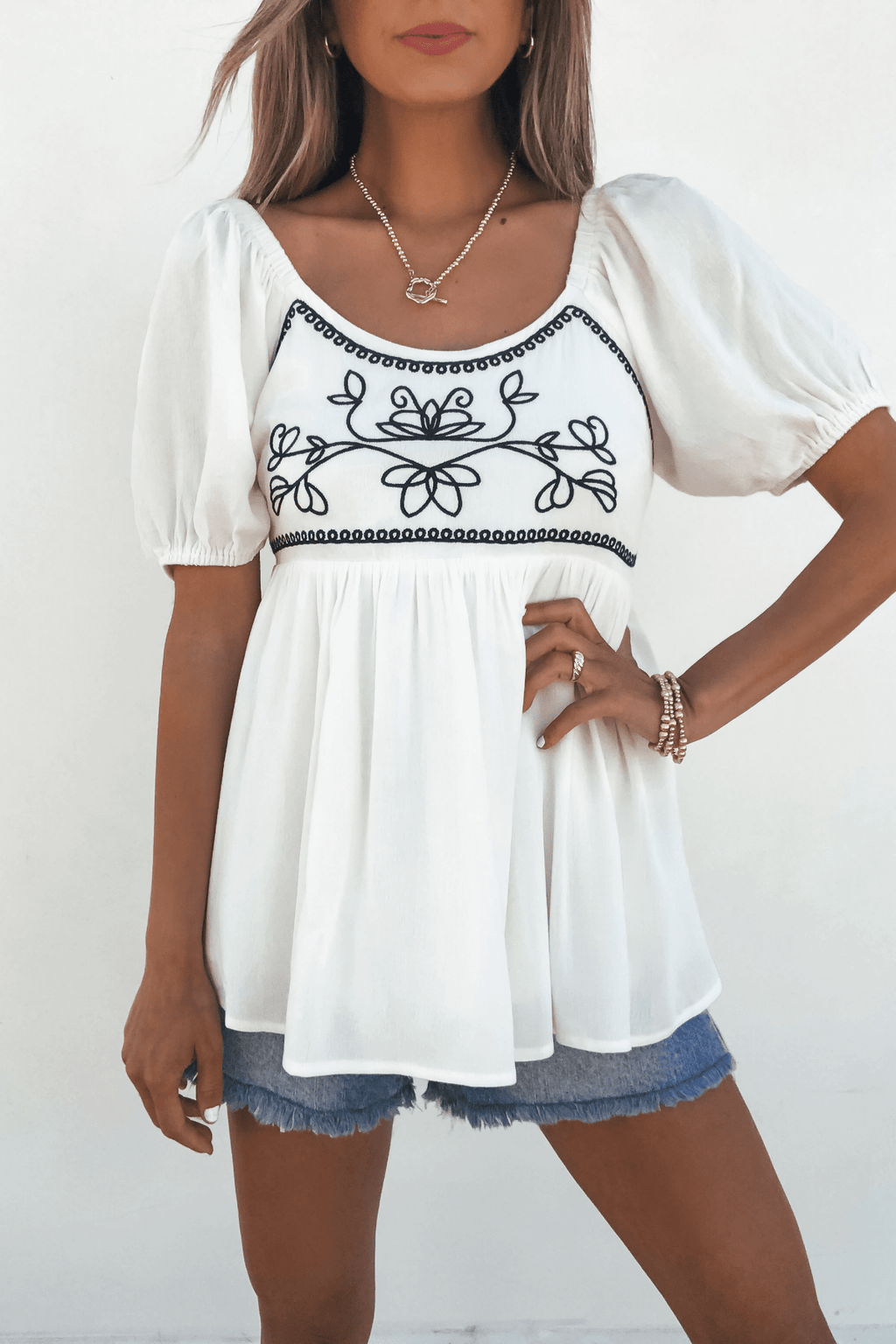 Dream-Filled Moments Ivory Embroidered Babydoll Top - FINAL SALE