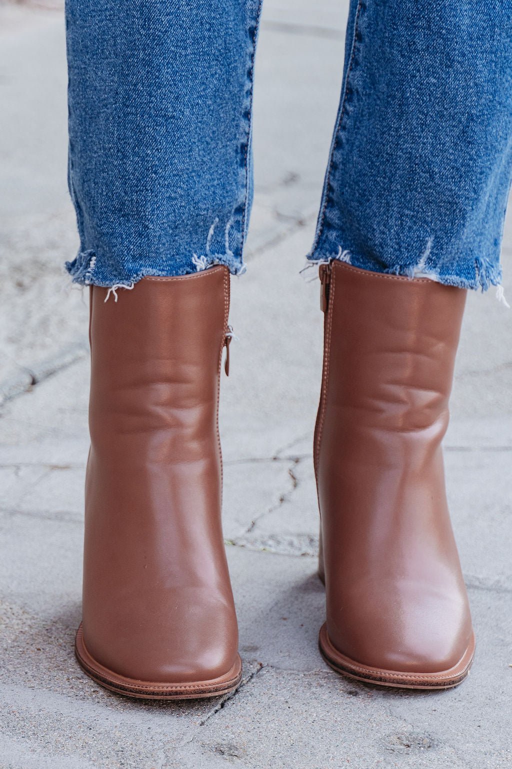 Evelyn Taupe Leather Heeled Ankle Booties - FINAL SALE