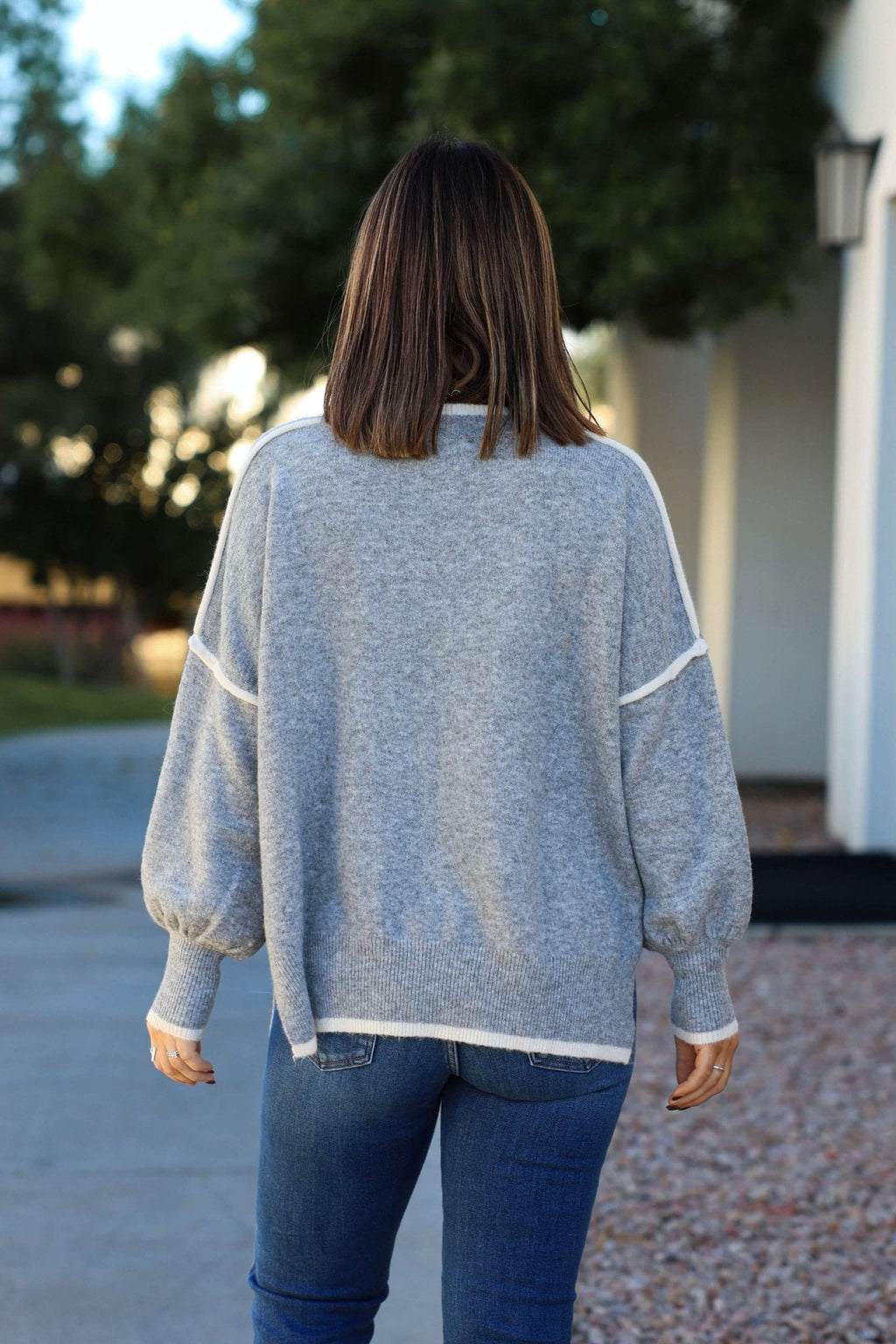 Grey Contrast Detail Pullover Sweater - FINAL SALE