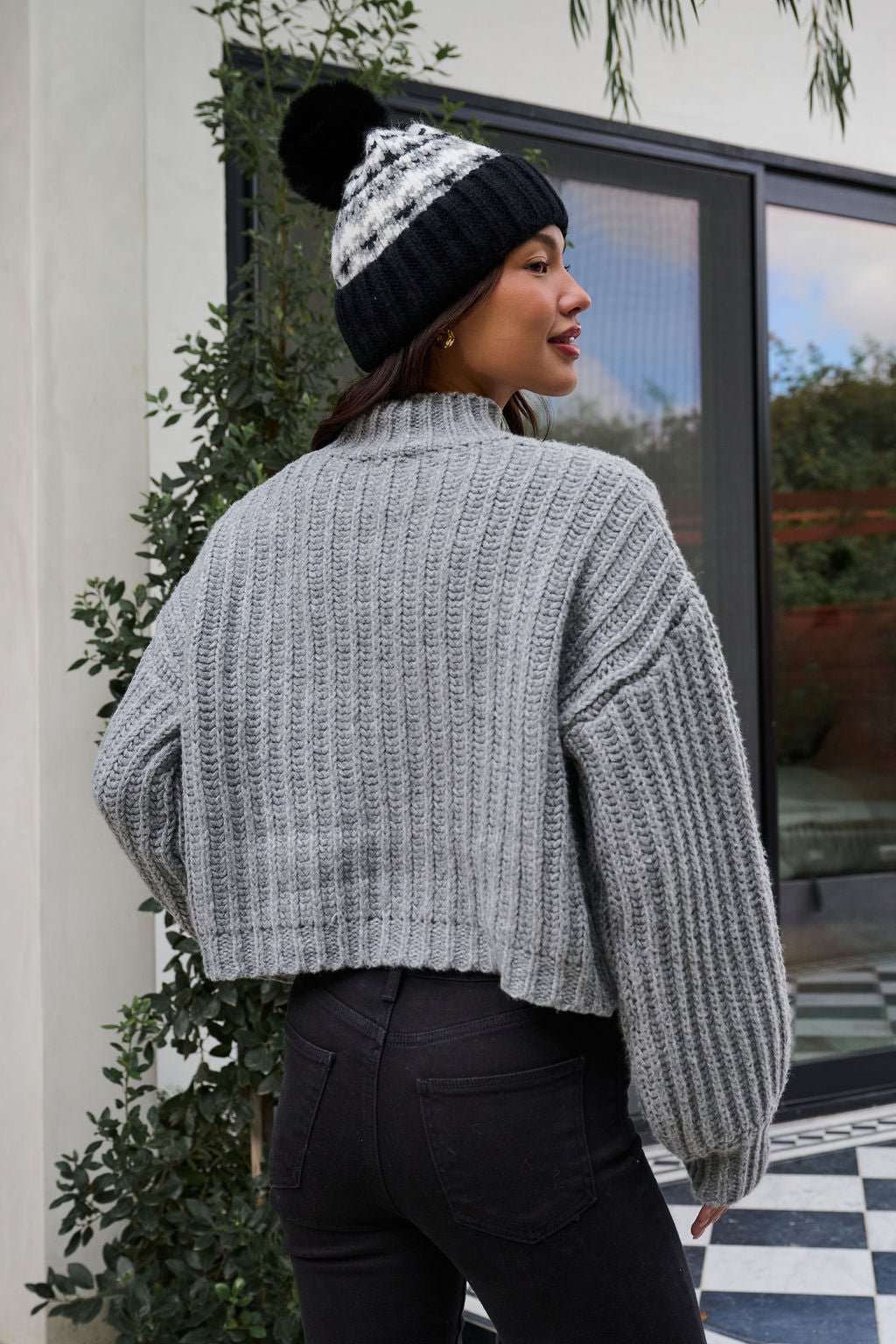 Grey Wide Sleeve Ribbed Mock Neck Sweater - FINAL SALE