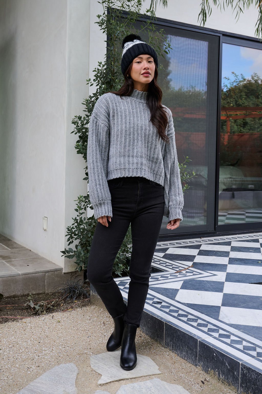 Grey Wide Sleeve Ribbed Mock Neck Sweater - FINAL SALE