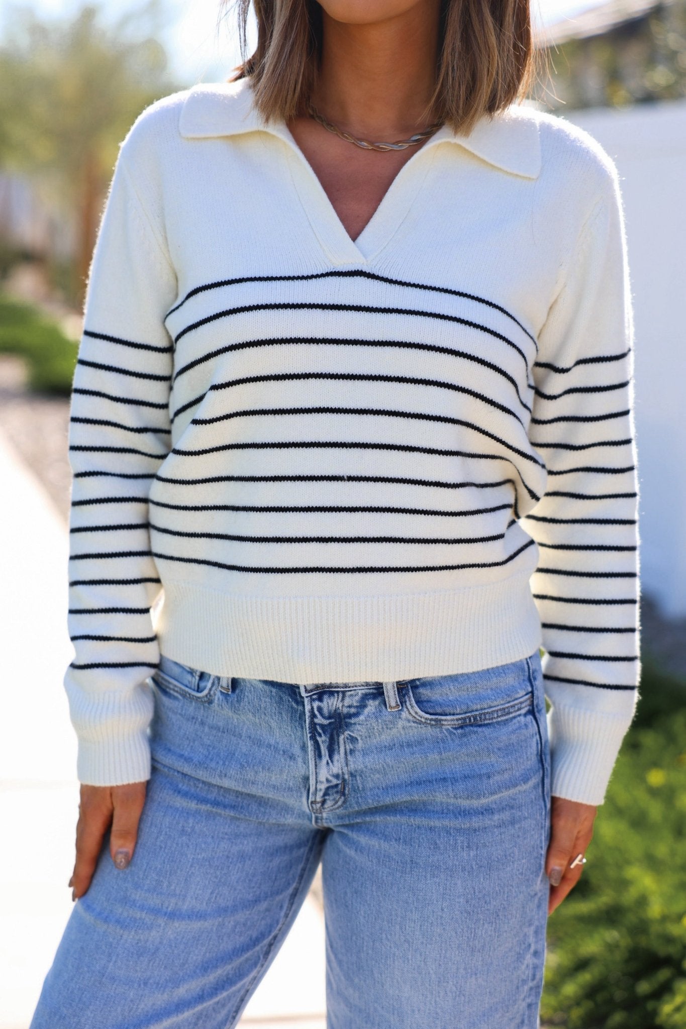 Ivory and Black Stripe Ribbed Sweater - FINAL SALE