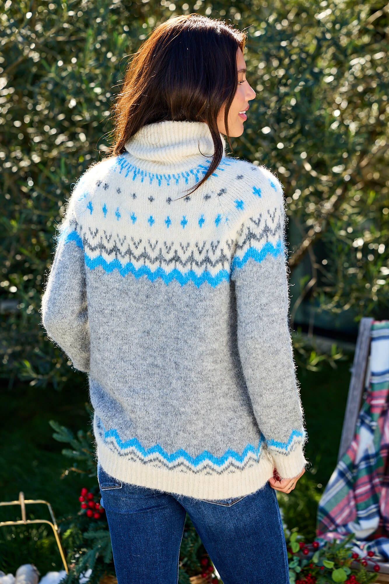 Ivory and Grey Fair Isle Turtleneck Sweater-FINAL SALE